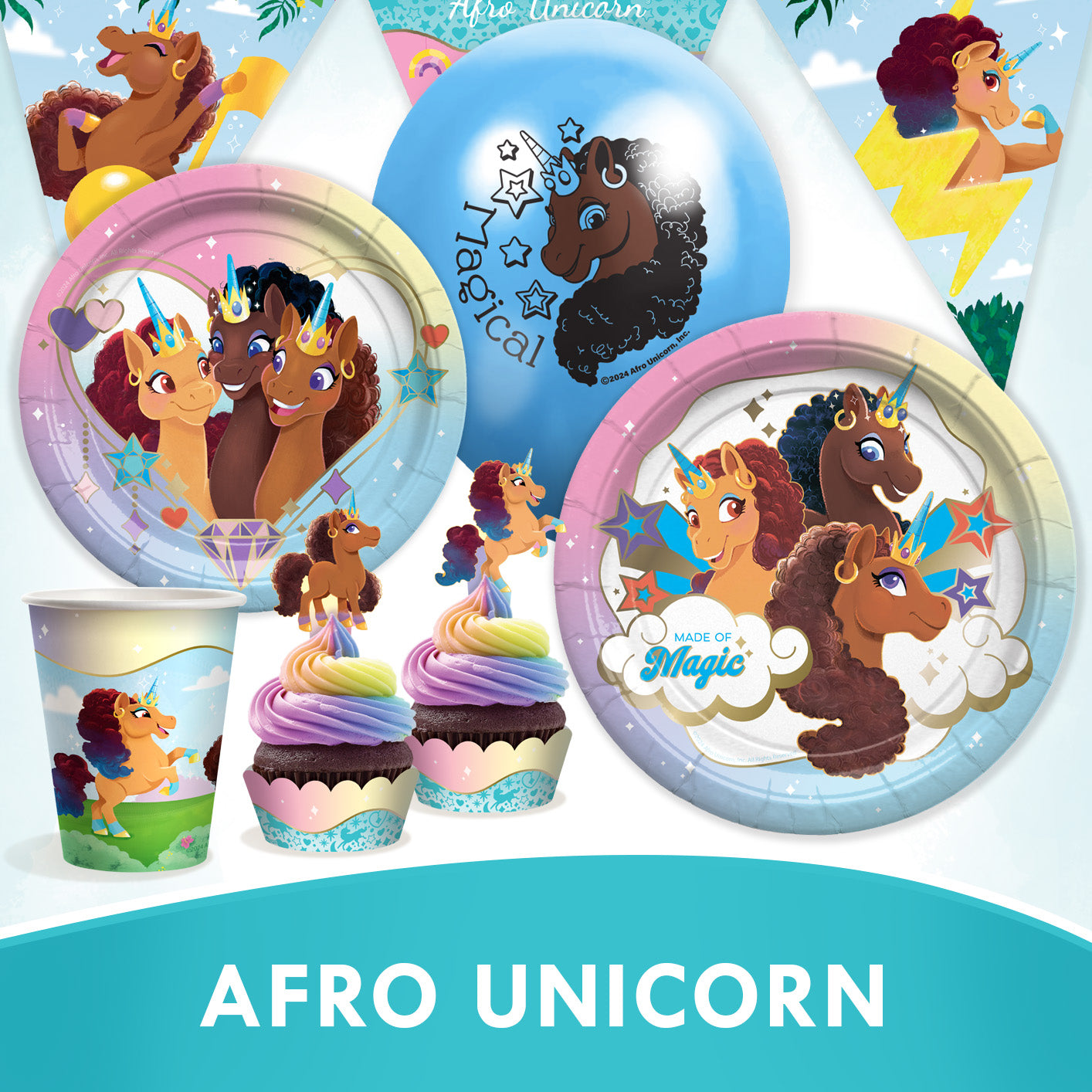 Afro Unicorn Party Supplies
