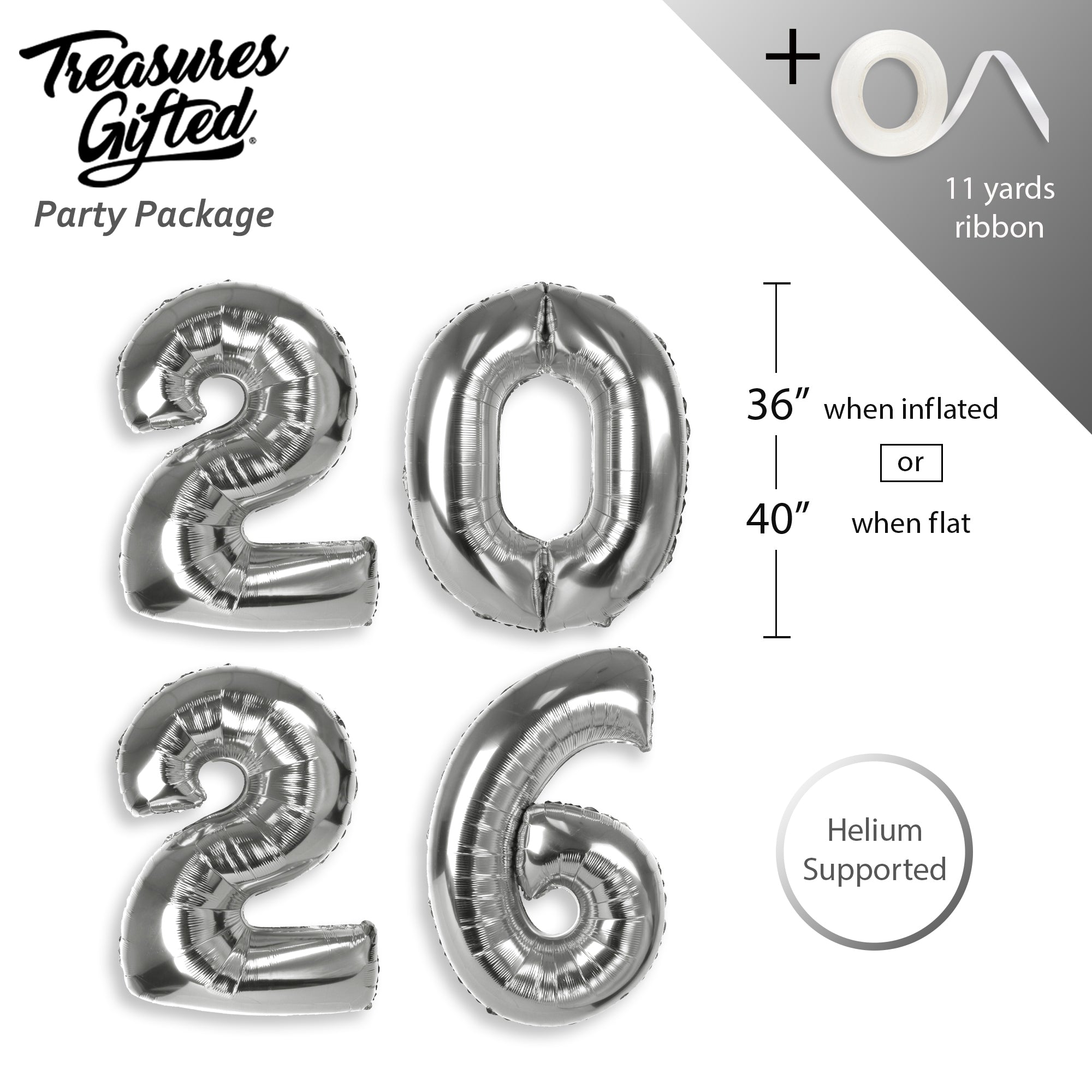 40 Inch Silver Foil 2026 Number Balloons