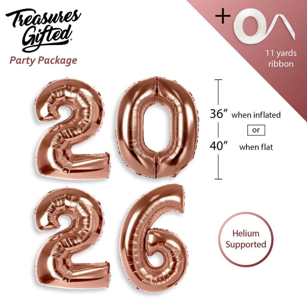 40 Inch Rose Gold Foil 2026 Number Balloons