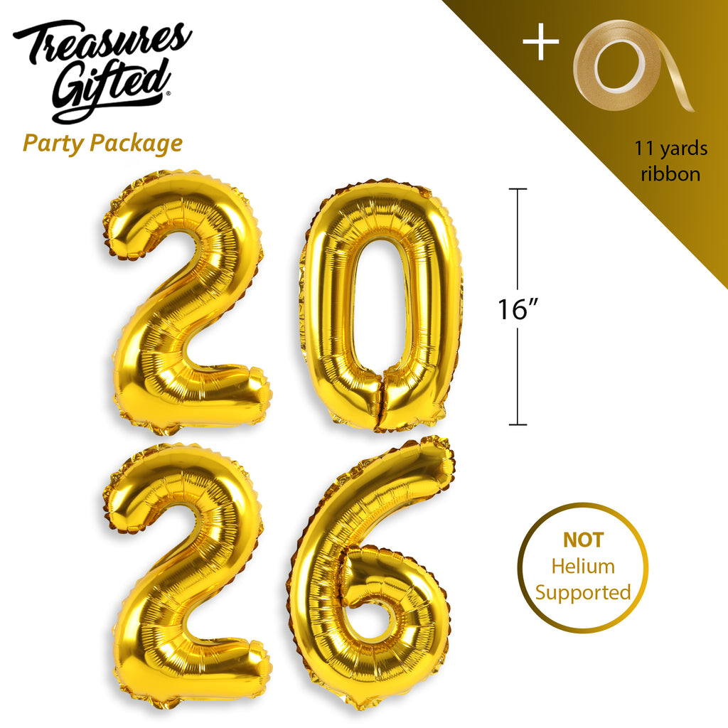 16 Inch Gold Foil 2026 Number Balloons