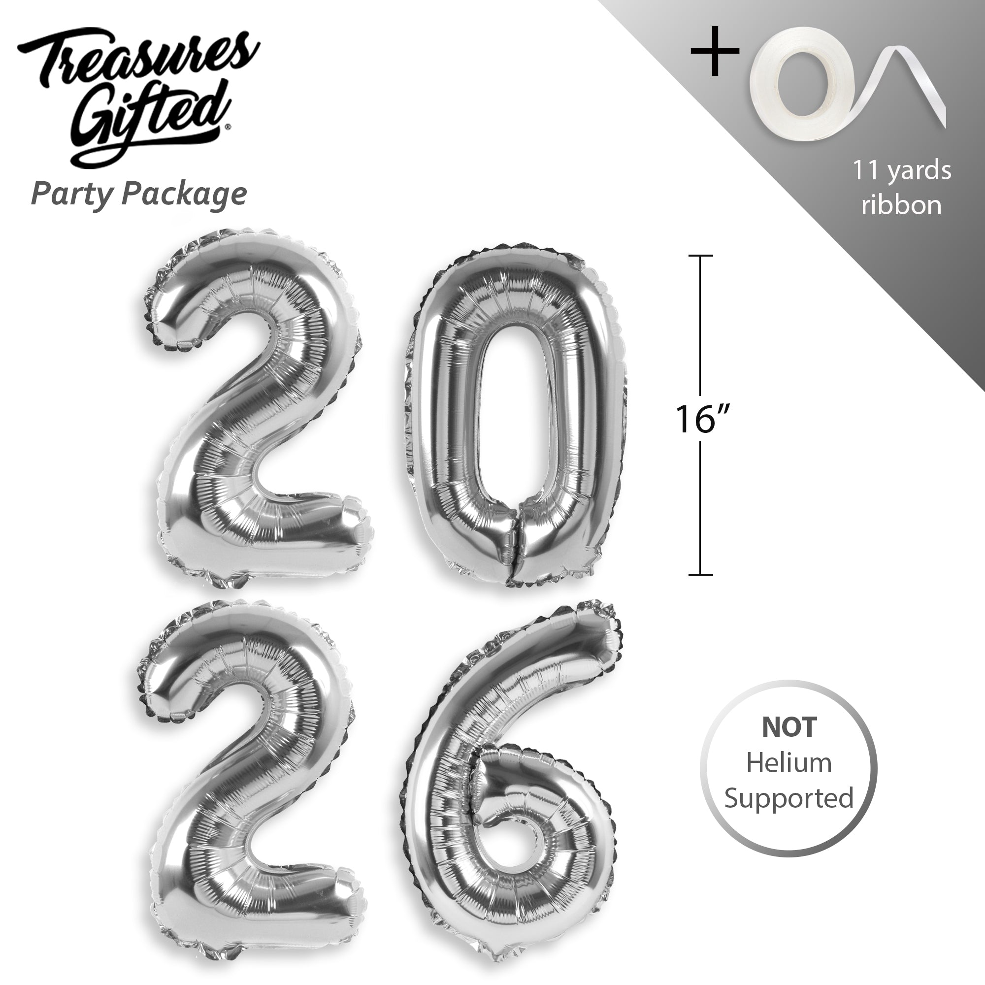 16 Inch Silver Foil 2026 Number Balloons