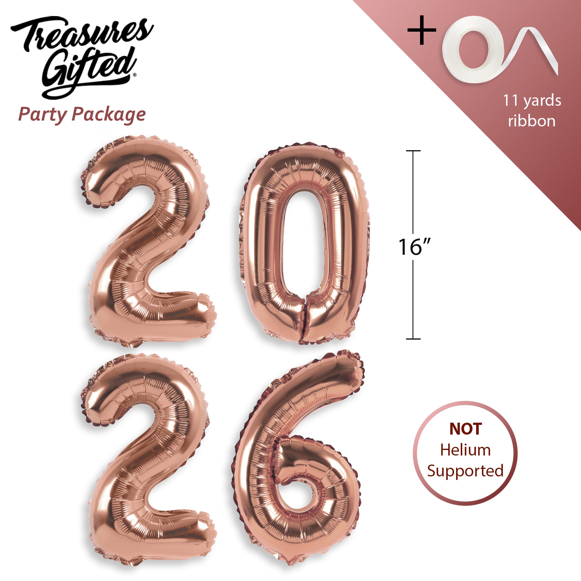 16 Inch Rose Gold Foil 2026 Number Balloons