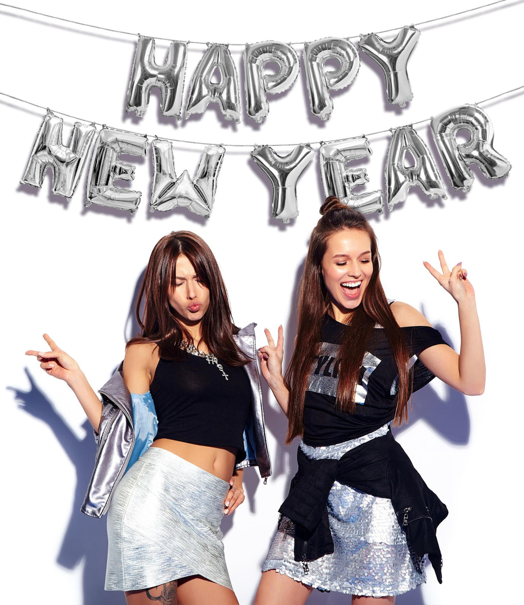 16 Inch Silver Foil Happy New Year Balloons