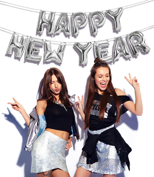 16 Inch Silver Foil Happy New Year Balloons