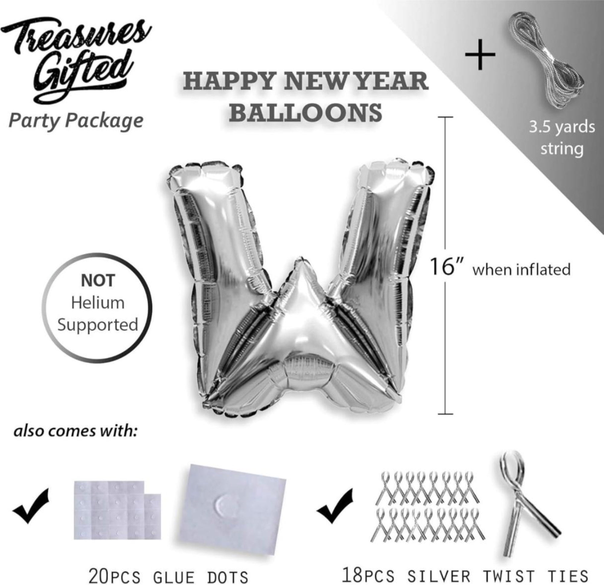 16 Inch Silver Foil Happy New Year Balloons