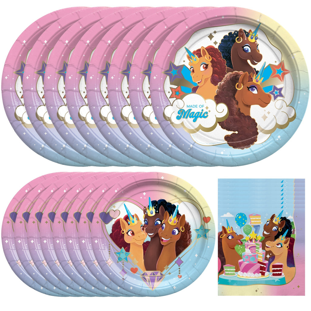 Afro Unicorn Party Decorations Tableware Starter Set for 16 Guests