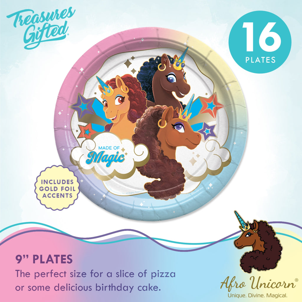 Afro Unicorn Party Decorations Tableware Starter Set for 16 Guests