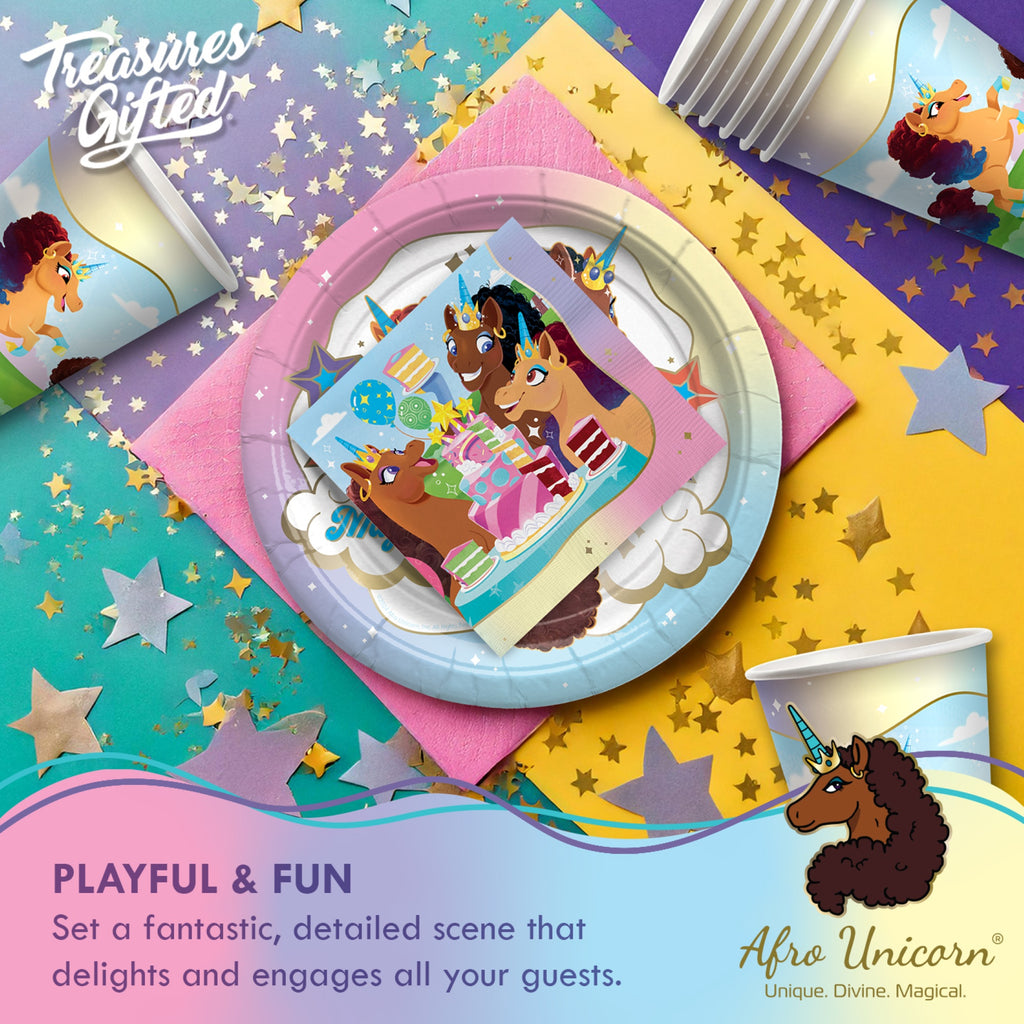 Afro Unicorn Party Decorations Tableware Starter Set for 16 Guests