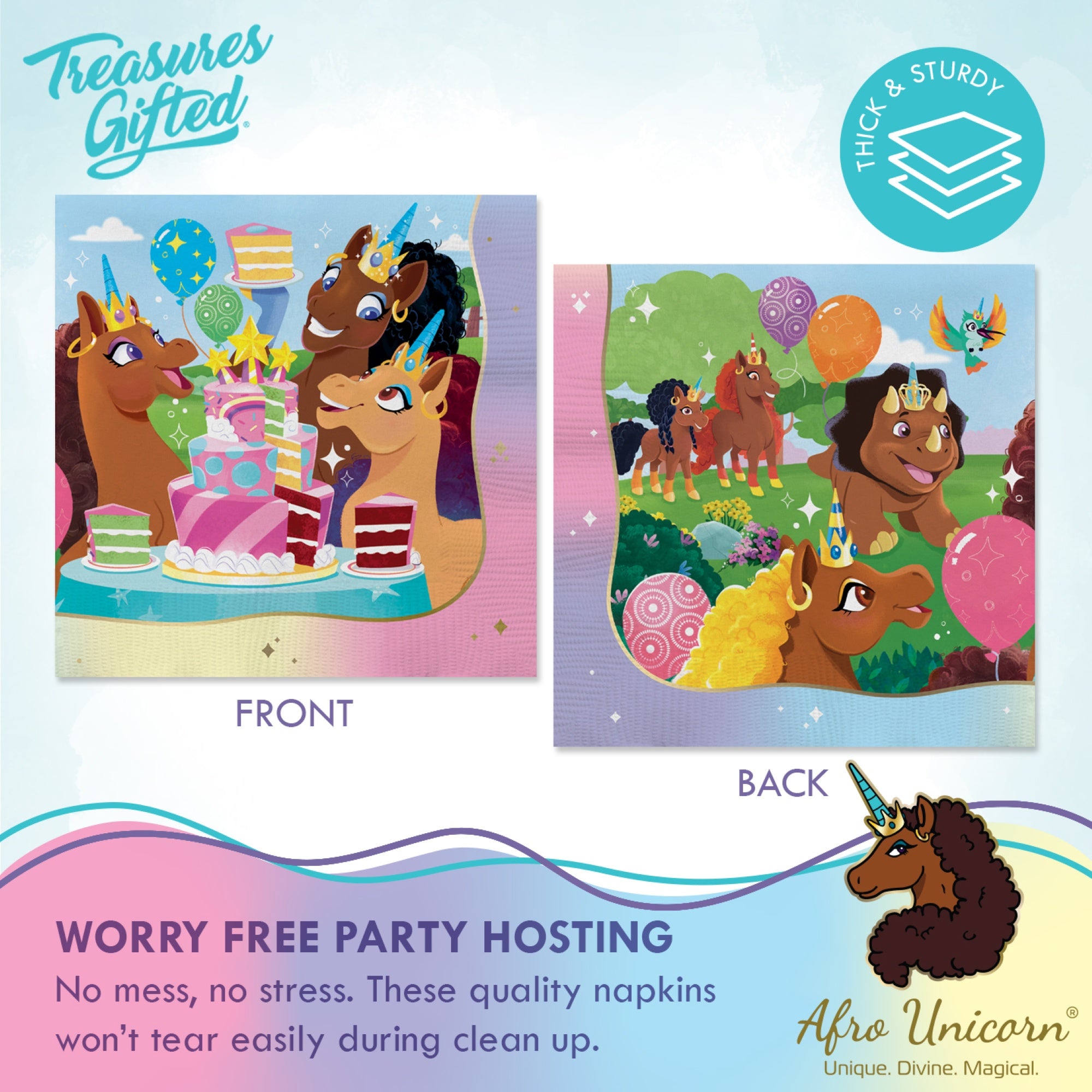 Afro Unicorn Party Decorations Tableware Starter Set for 24 Guests