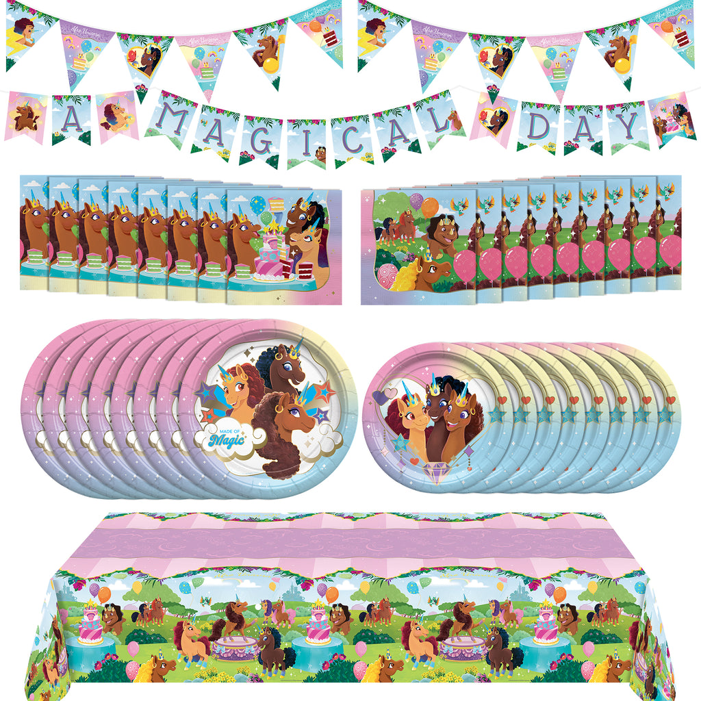 Afro Unicorn Party Decorations Complete Set for 16 Guests