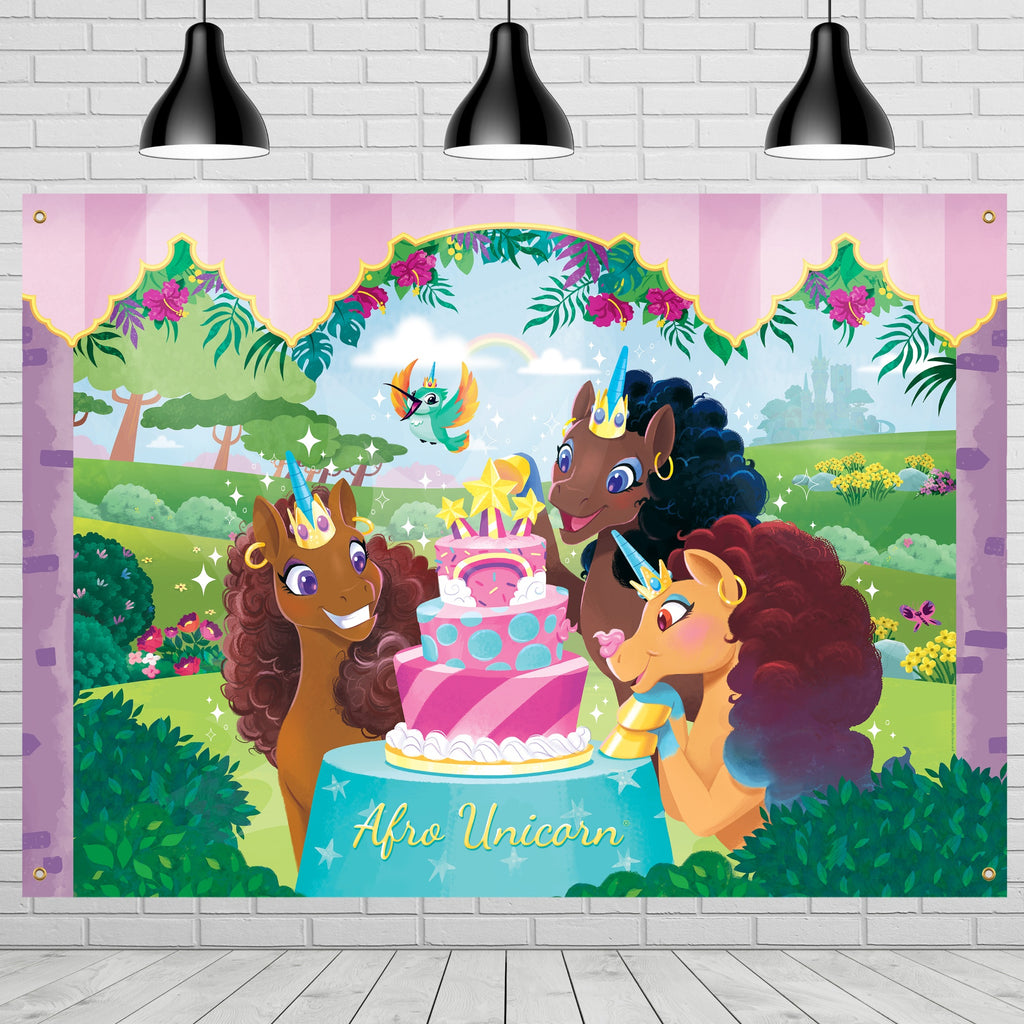 Afro Unicorn Backdrop - Afro Unicorn Party Decorations