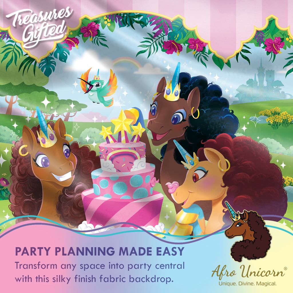 Afro Unicorn Backdrop - Afro Unicorn Party Decorations