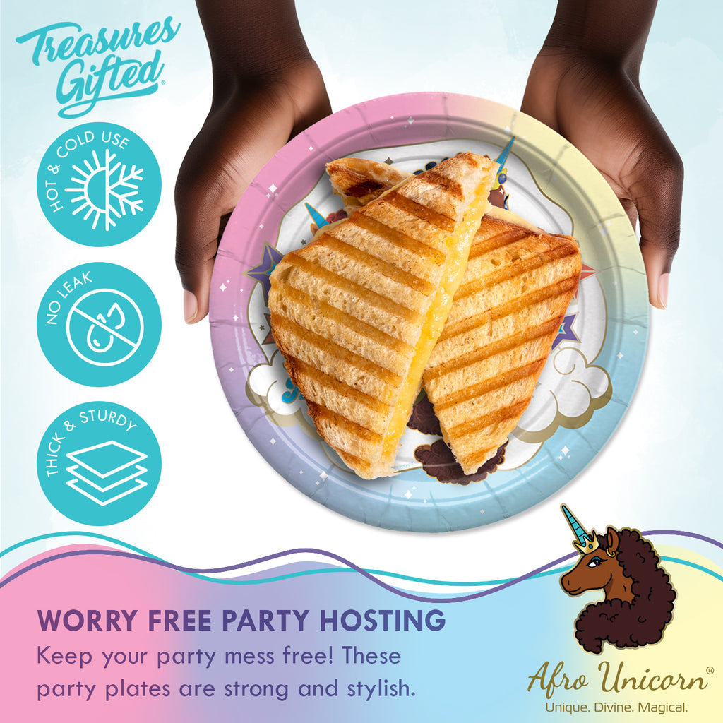 Afro Unicorn Plates 9in - Afro Unicorn Party Decorations