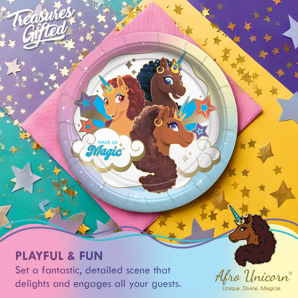 Afro Unicorn Plates 9in - Afro Unicorn Party Decorations