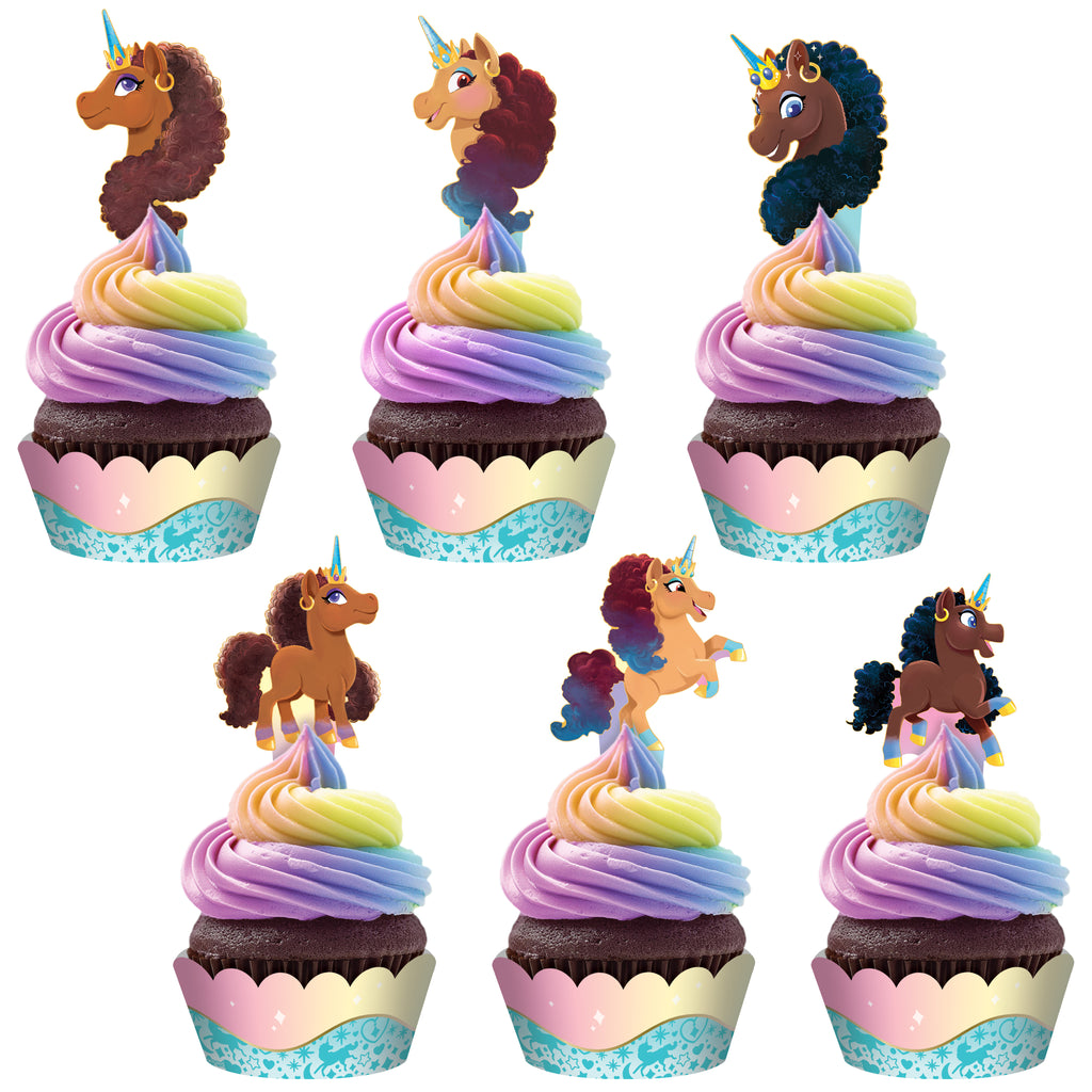 Afro Unicorn Cupcake Toppers & Afro Unicorn Cupcake Wrappers