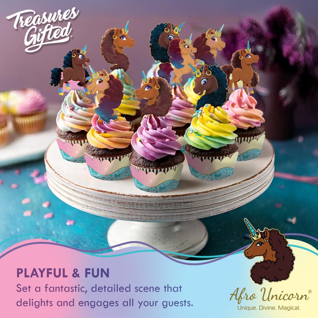Afro Unicorn Cupcake Toppers & Afro Unicorn Cupcake Wrappers