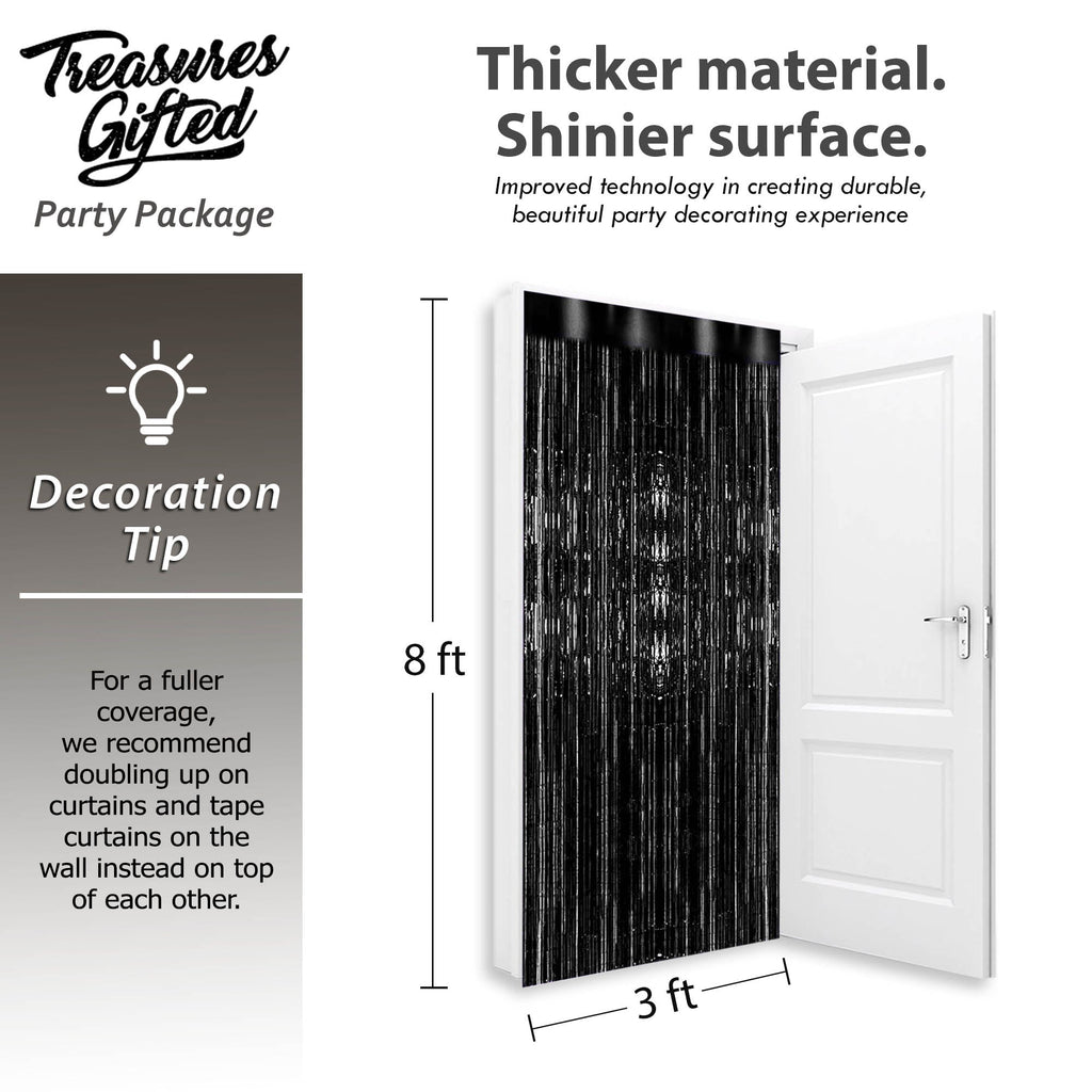 Black Foil Fringe Curtain - 3ft x 8ft Tinsel Curtain