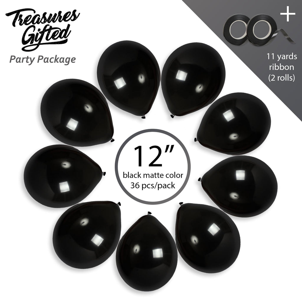 Pearlescent Solid Black Balloons - 12 Inch Latex Balloons