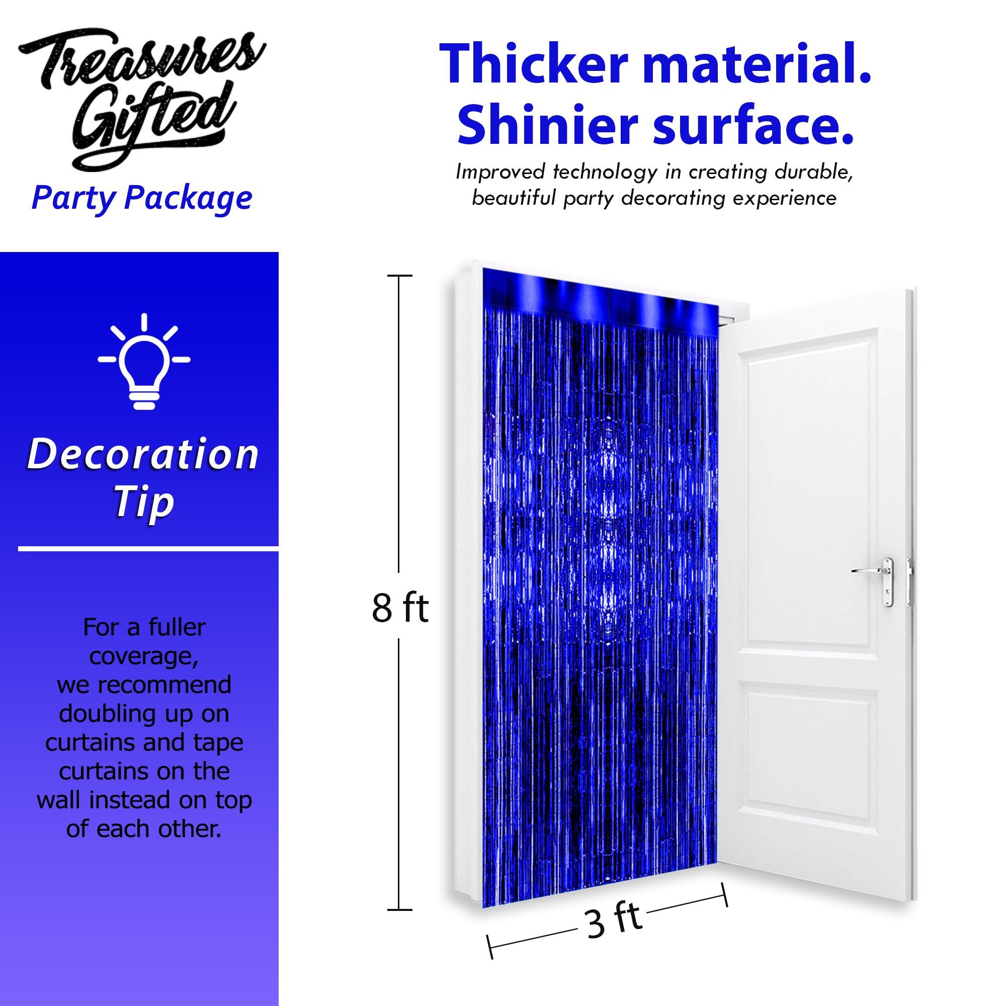 Royal Blue Foil Fringe Curtain - 3ft x 8ft Tinsel Curtain