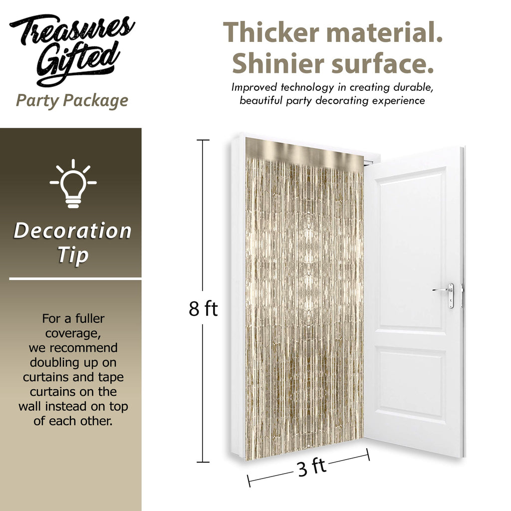 Champagne Gold Foil Fringe Curtain - 3ft x 8ft Tinsel Curtain