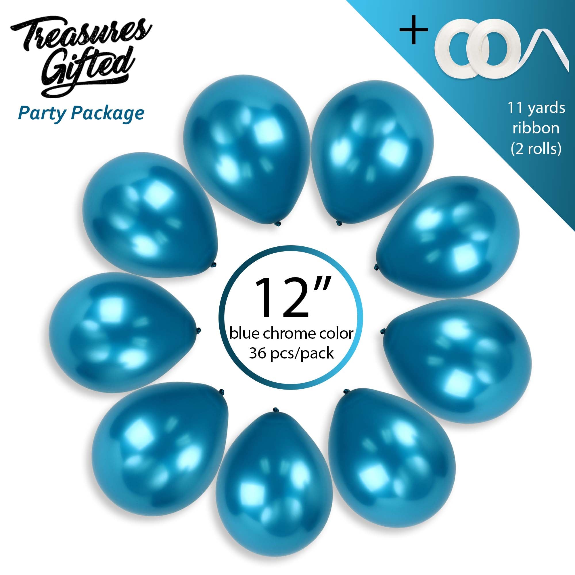 Blue Chrome Balloons - 12 Inch Latex Balloons