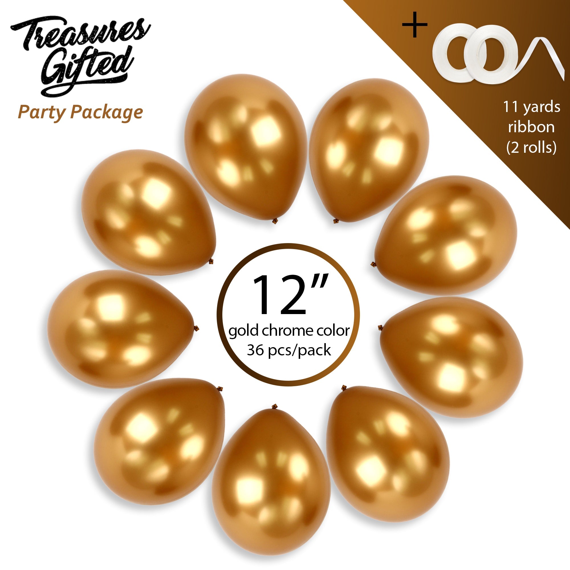 Gold Chrome Balloons - 12 Inch Latex Balloons