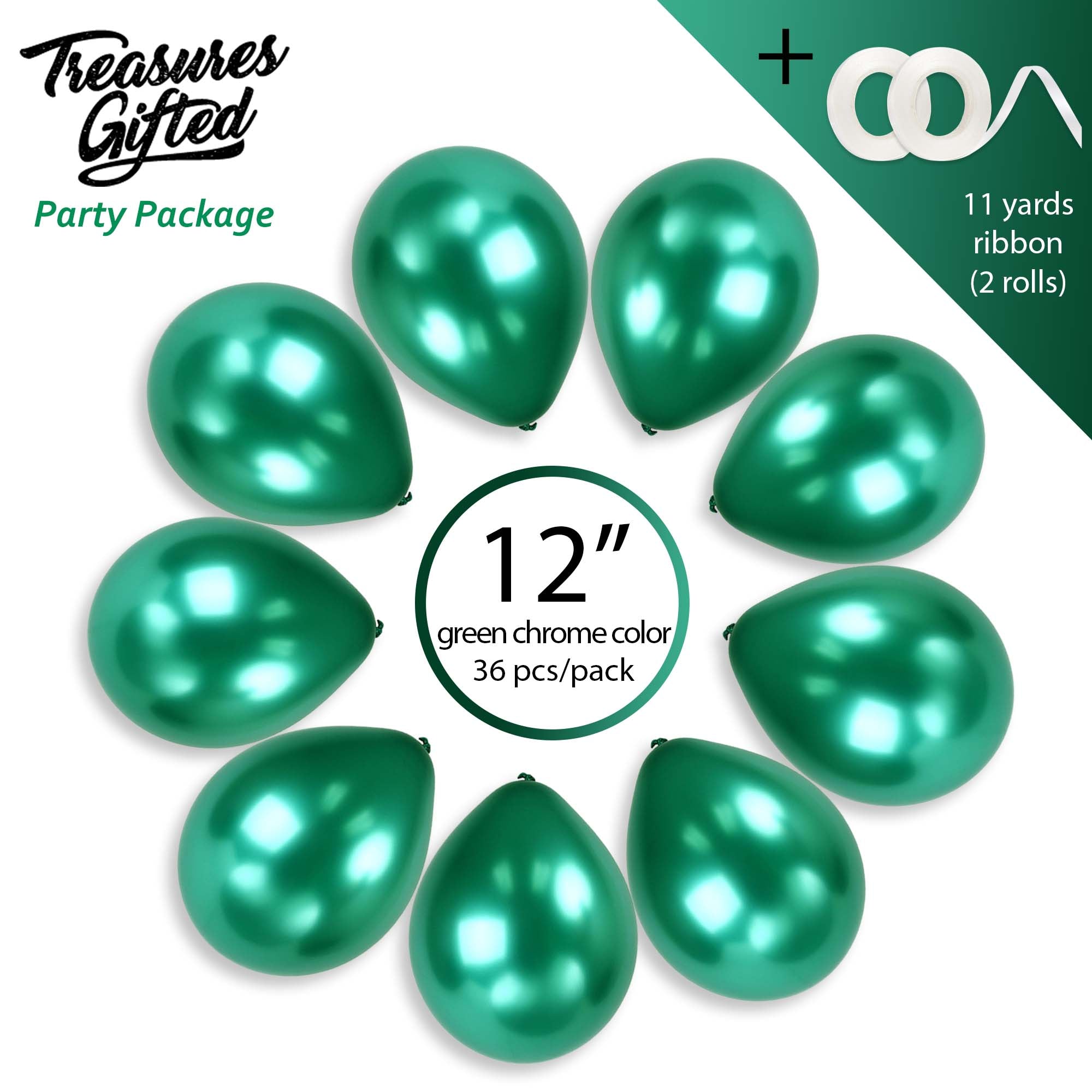Green Chrome Balloons - 12 Inch Latex Balloons
