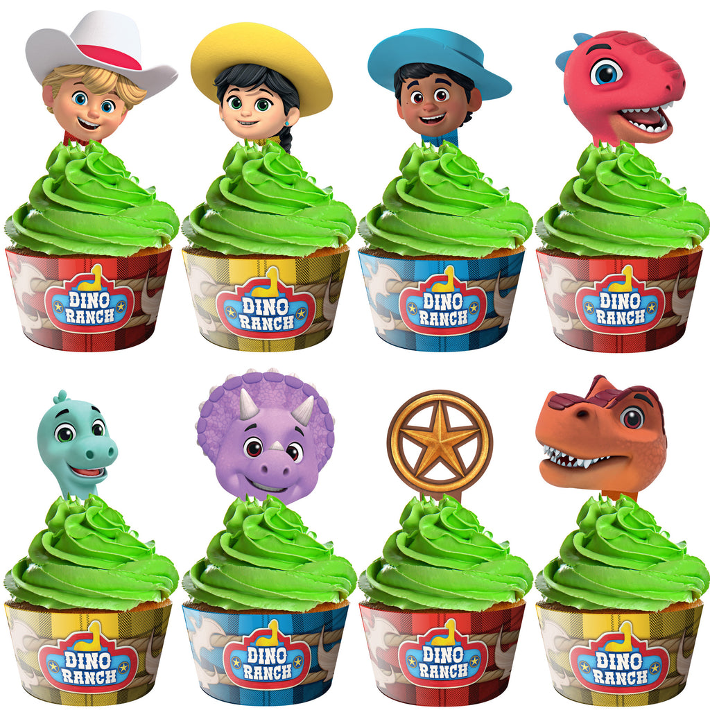 Dino Ranch Party Supplies - Cupcake Toppers and Wrappers