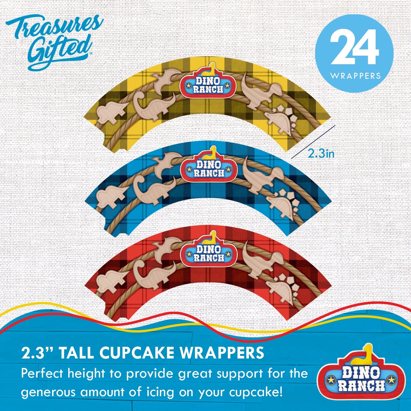 Dino Ranch Party Supplies - Cupcake Toppers and Wrappers