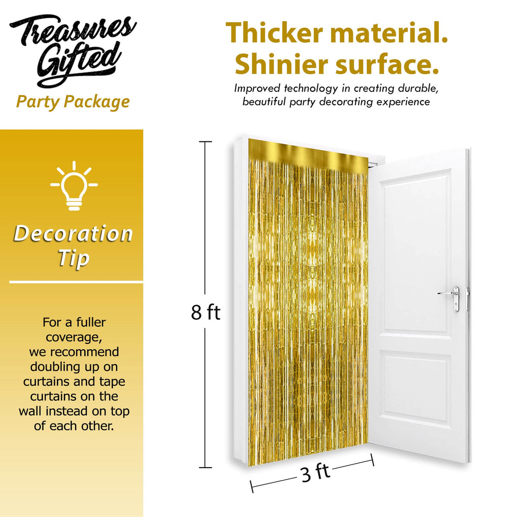 Gold Foil Fringe Curtain - 3ft x 8ft Tinsel Curtain