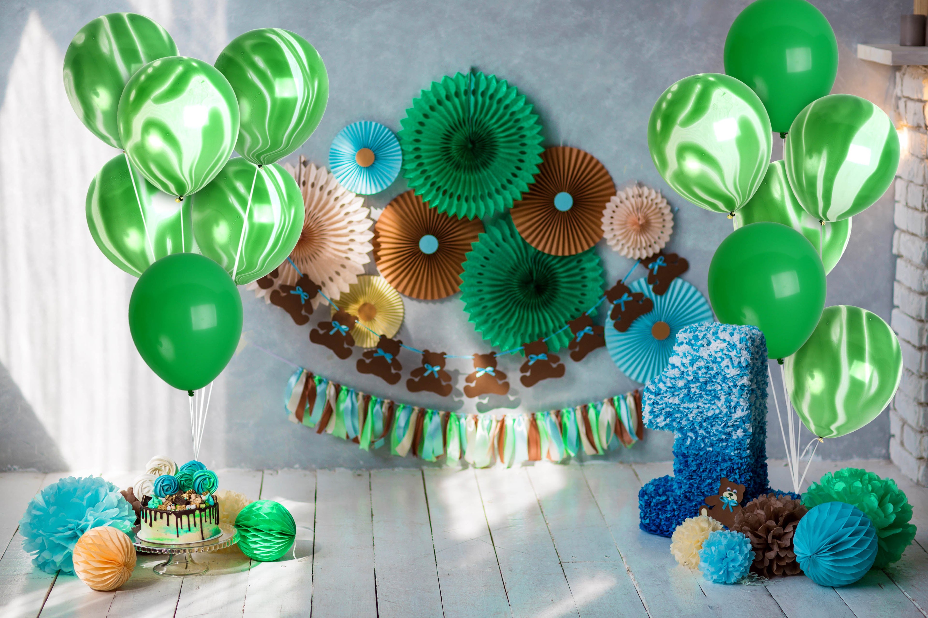 Green Marble Balloons - 12 Inch Latex Balloons