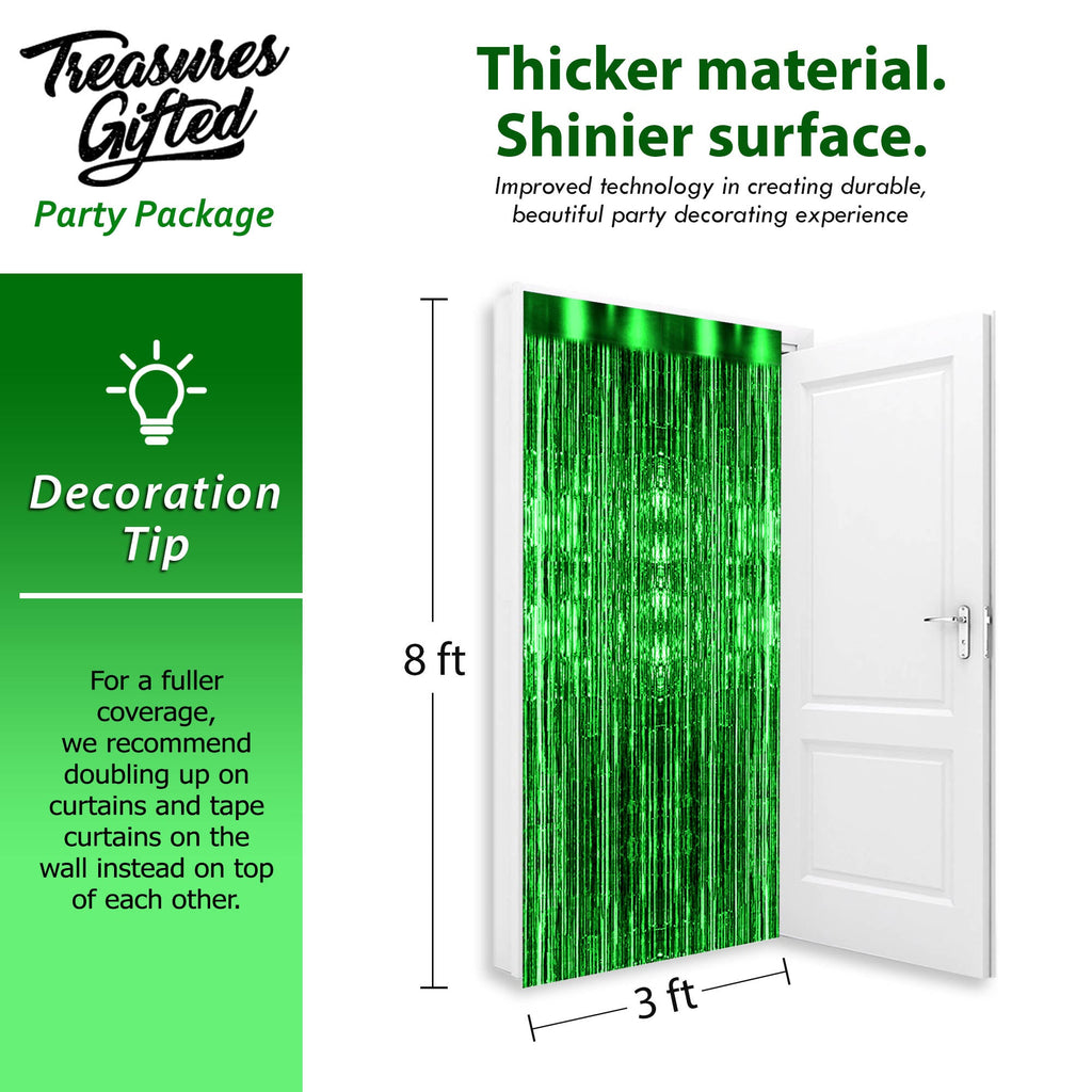 Green Foil Fringe Curtain - 3ft x 8ft Tinsel Curtain