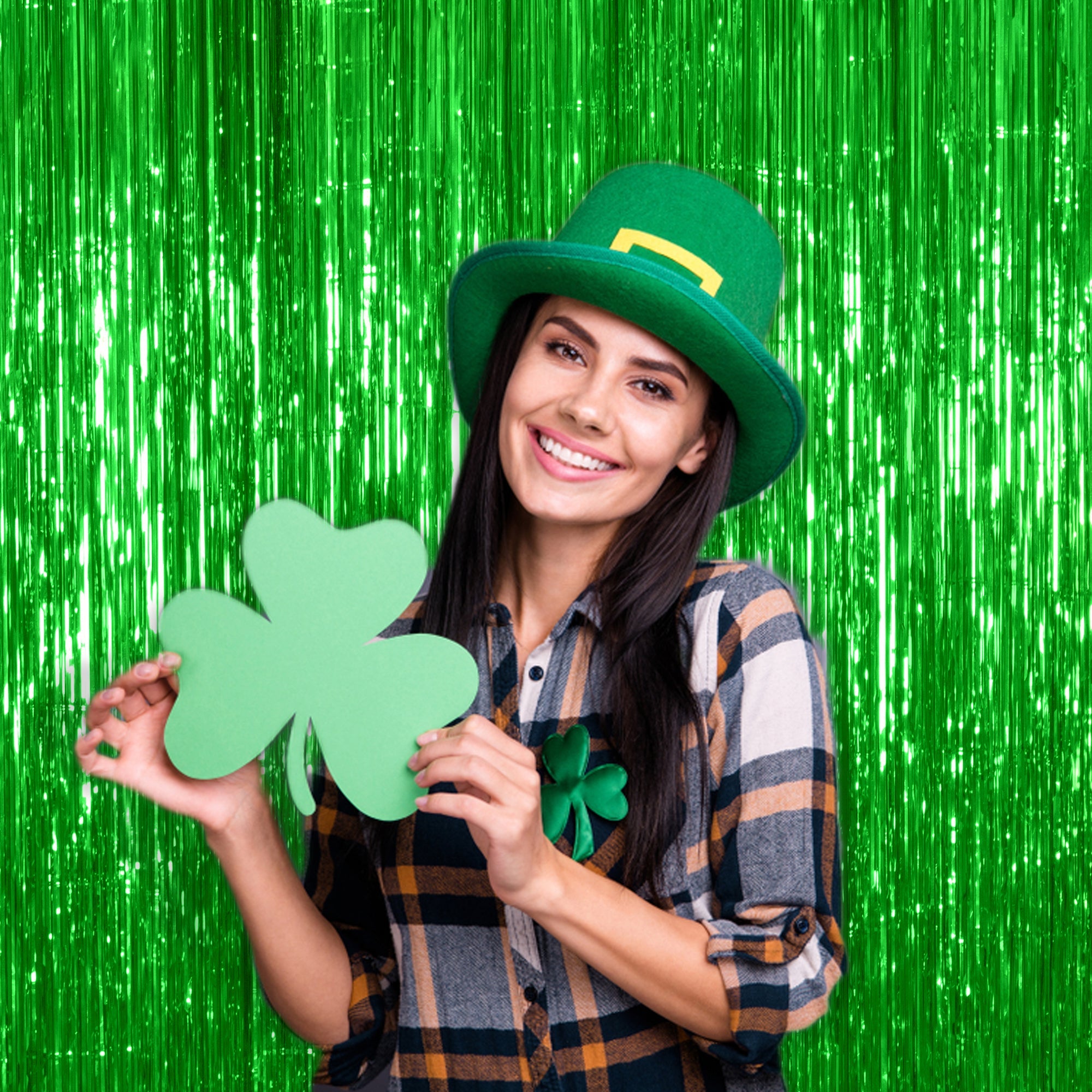 Green Foil Fringe Curtain - 3ft x 8ft Tinsel Curtain
