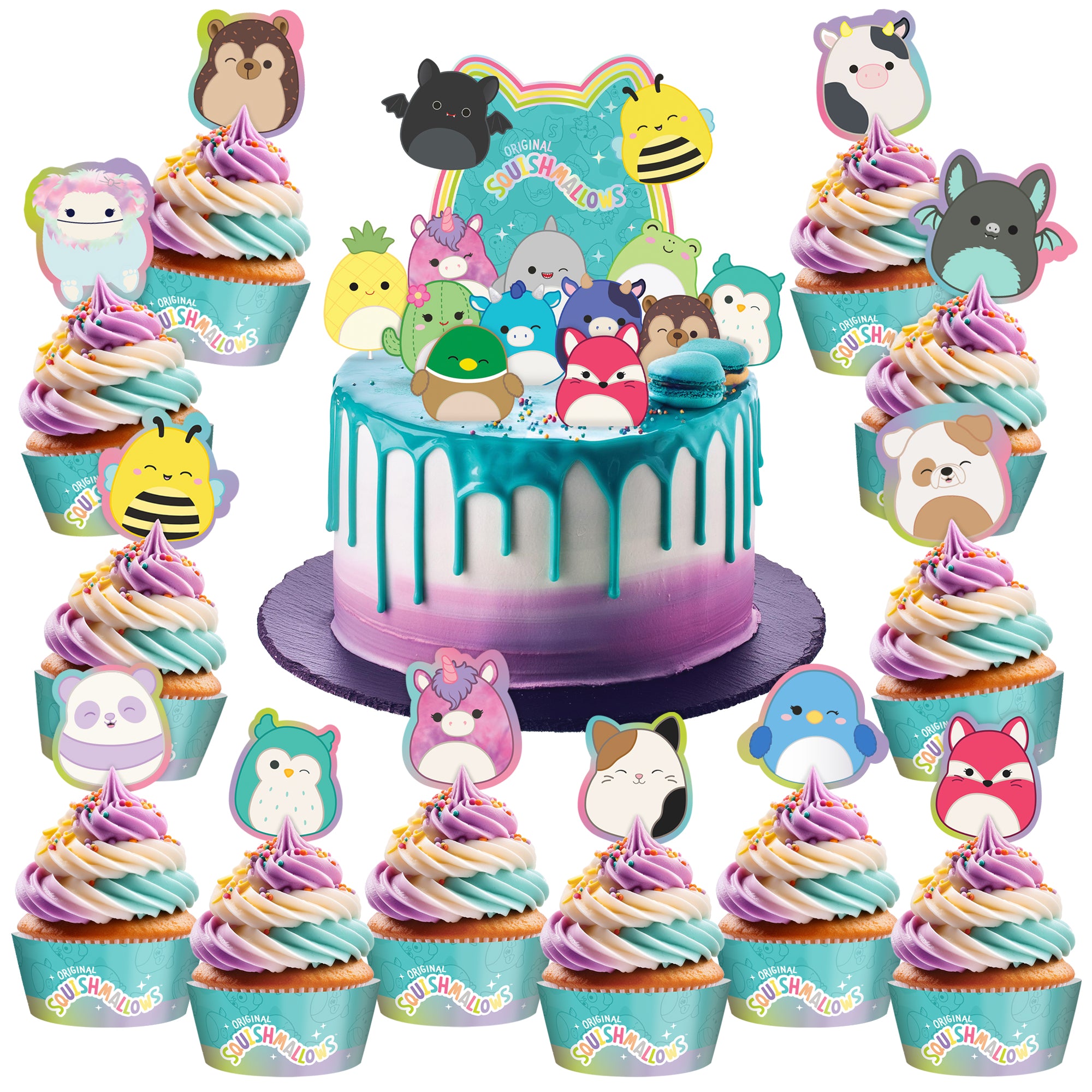 Squishmallows Cake Topper & Squishmallows Cupcake Toppers Kit