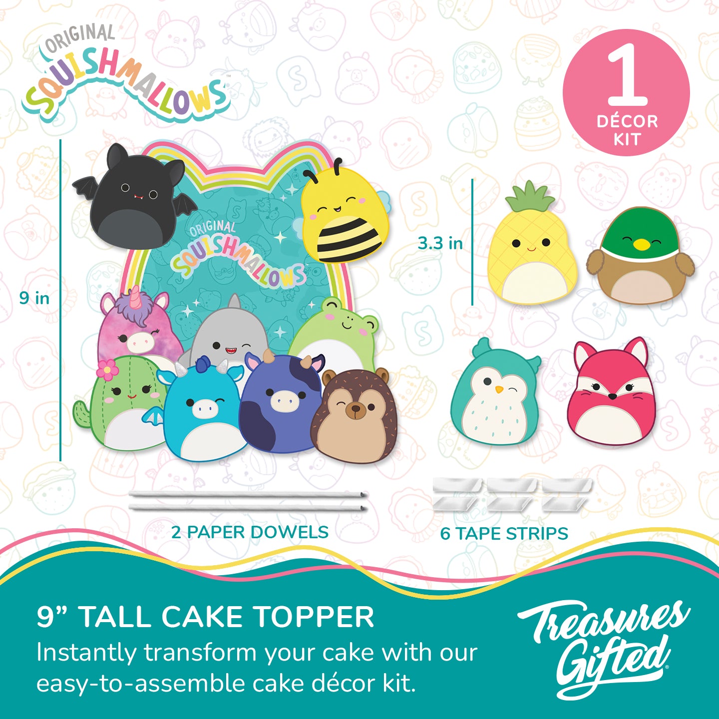Squishmallows Cake Topper & Squishmallows Cupcake Toppers Kit