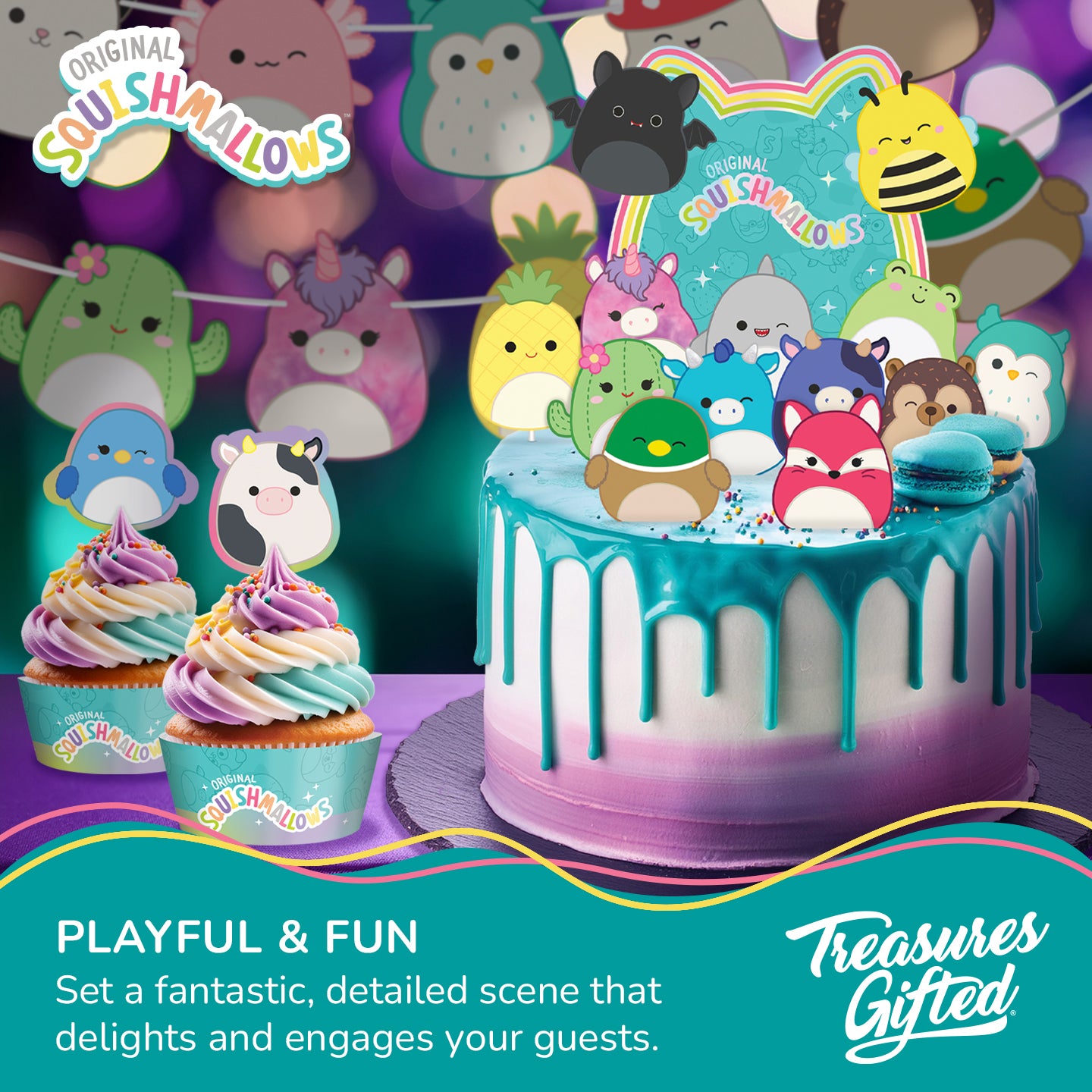 Squishmallows Cake Topper & Squishmallows Cupcake Toppers Kit