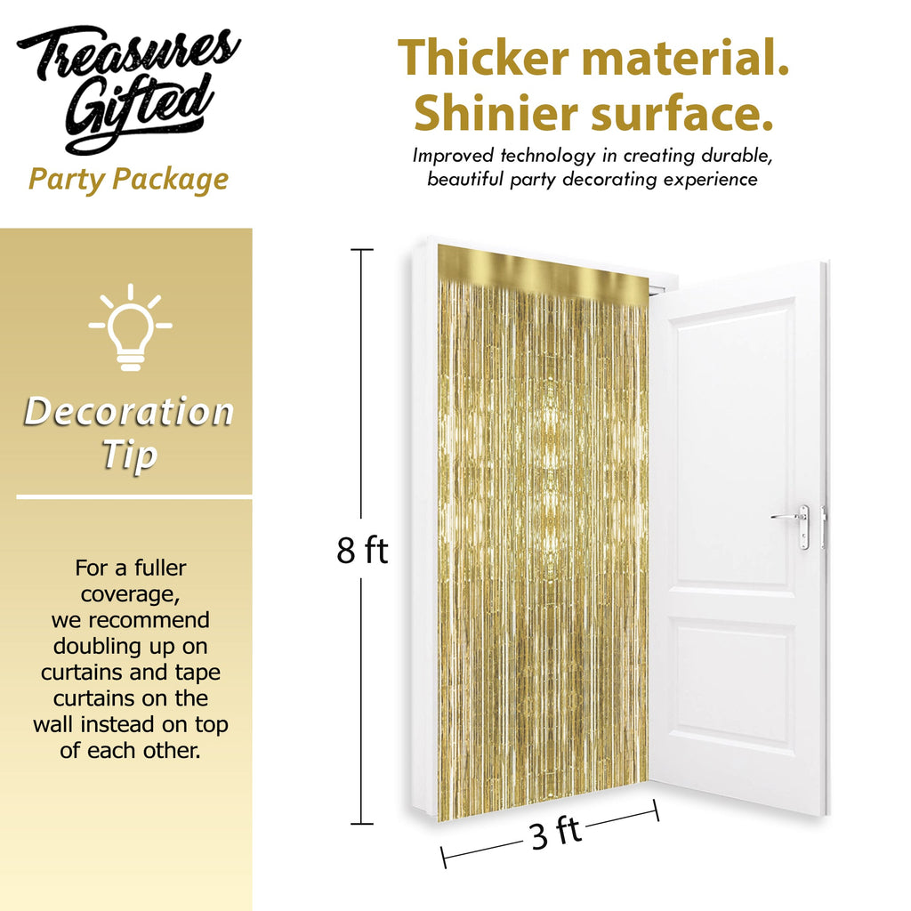 Light Gold Fringe Curtains - 3ft x 8ft Tinsel Curtain