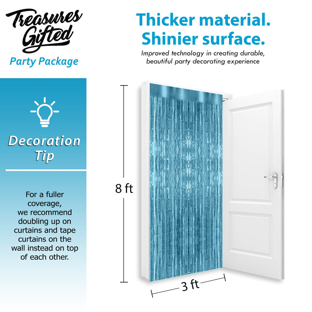Light Blue Foil Fringe Curtain - 3ft x 8ft Tinsel Curtain