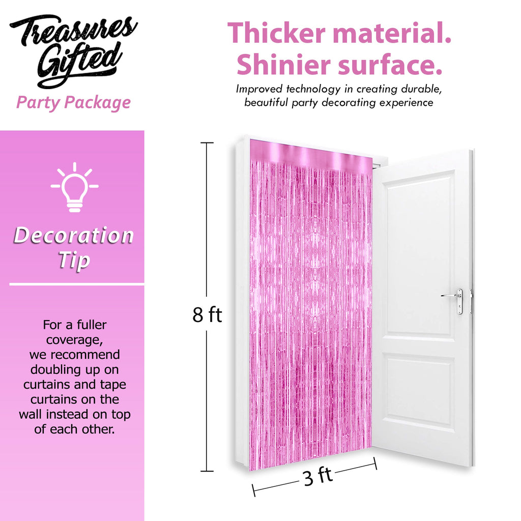 Light Pink Foil Fringe Curtain - 3ft x 8ft Tinsel Curtain