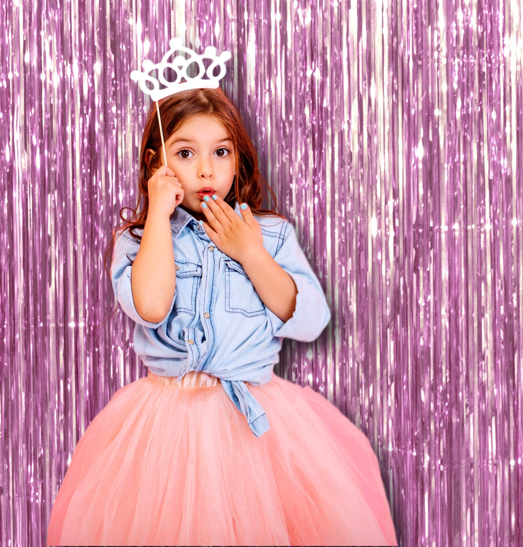 Light Pink Foil Fringe Curtain - 3ft x 8ft Tinsel Curtain
