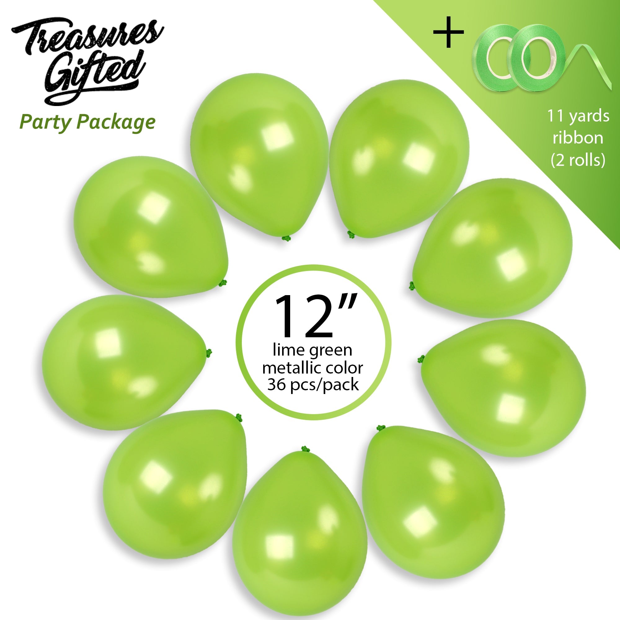 Pearlescent Lime Green Balloons - 12 Inch Latex Balloons