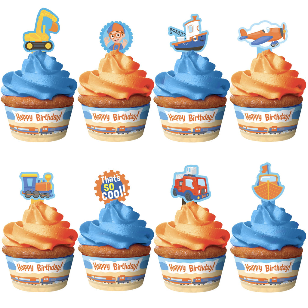 Blippi Party Cupcake Toppers & Blippi Vehicle Cupcake Wrappers