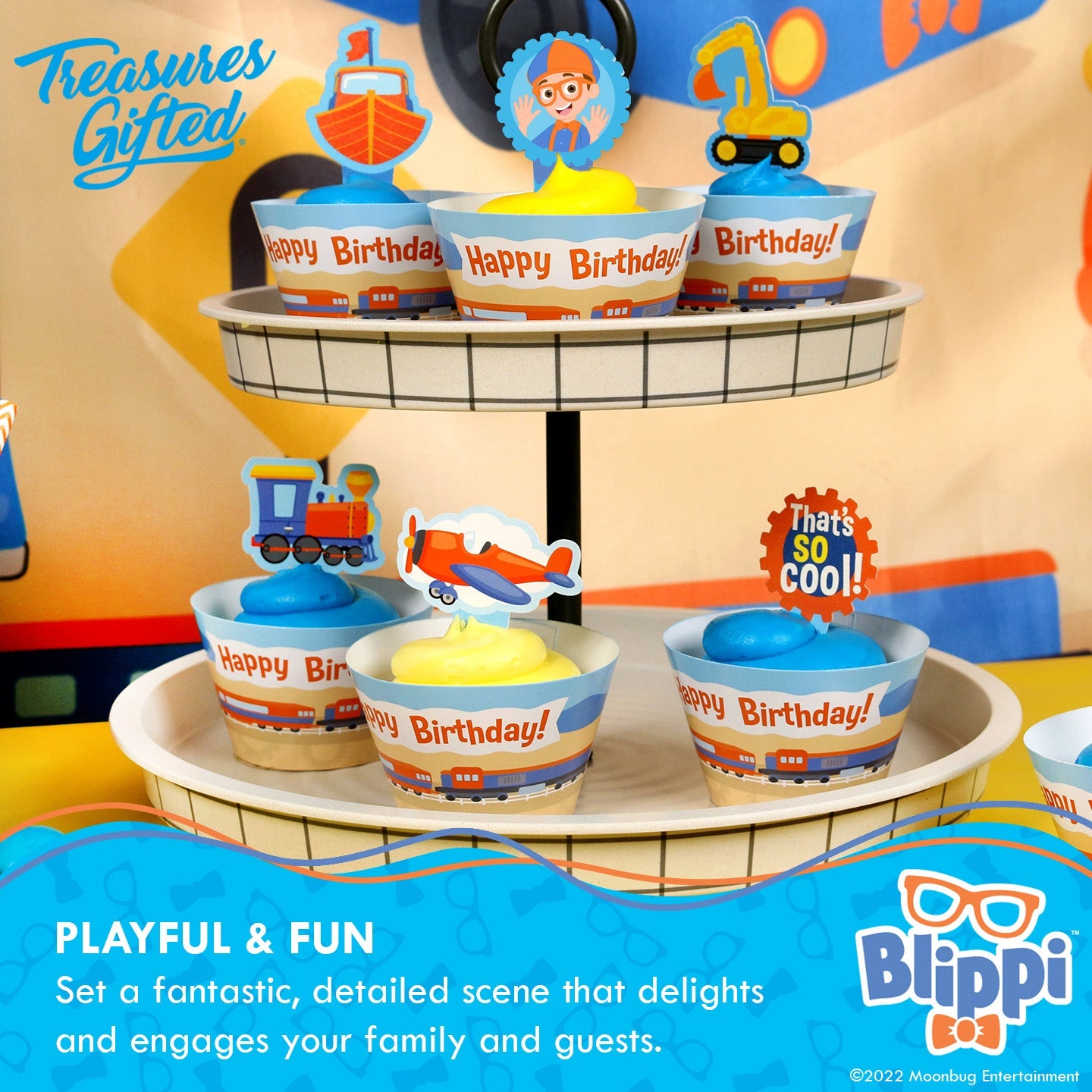 Blippi Party Cupcake Toppers & Blippi Vehicle Cupcake Wrappers
