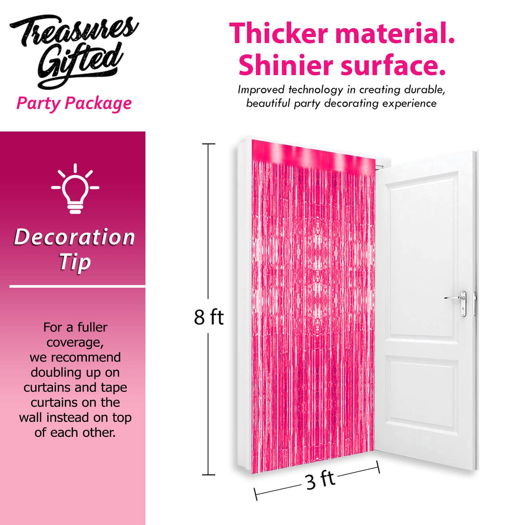 Magenta Pink Foil Fringe Curtain - 3ft x 8ft Tinsel Curtain