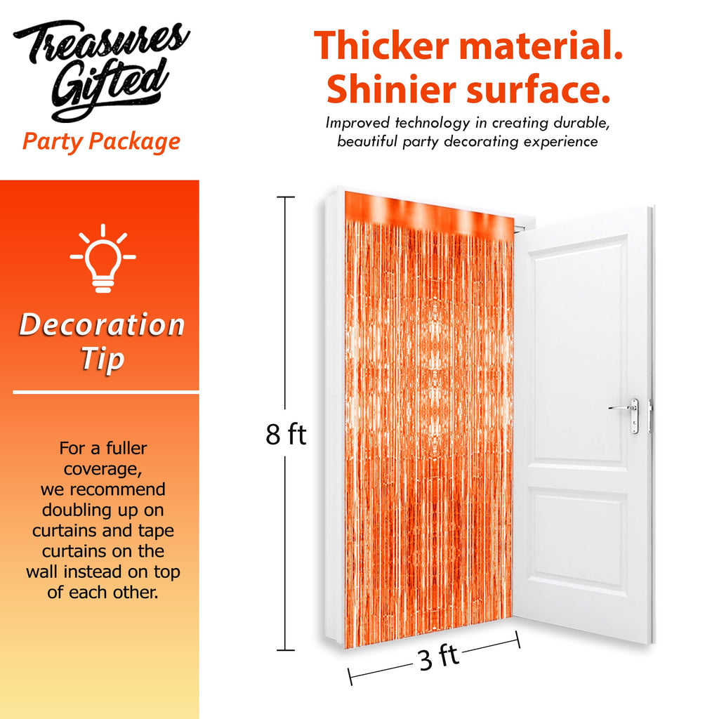 Orange Foil Fringe Curtain - 3ft x 8ft Tinsel Curtain
