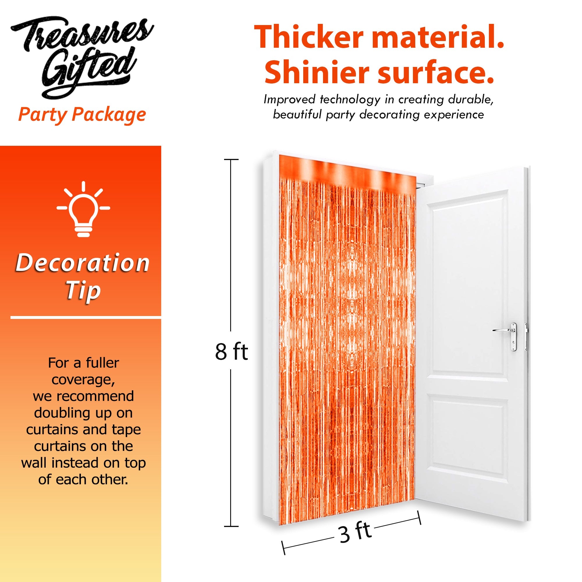Orange Foil Fringe Curtain - 3ft x 8ft Tinsel Curtain