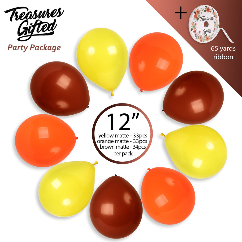 Fall Balloons Orange, Yellow, and Brown 72 Pack - 12 Inch Latex Balloons