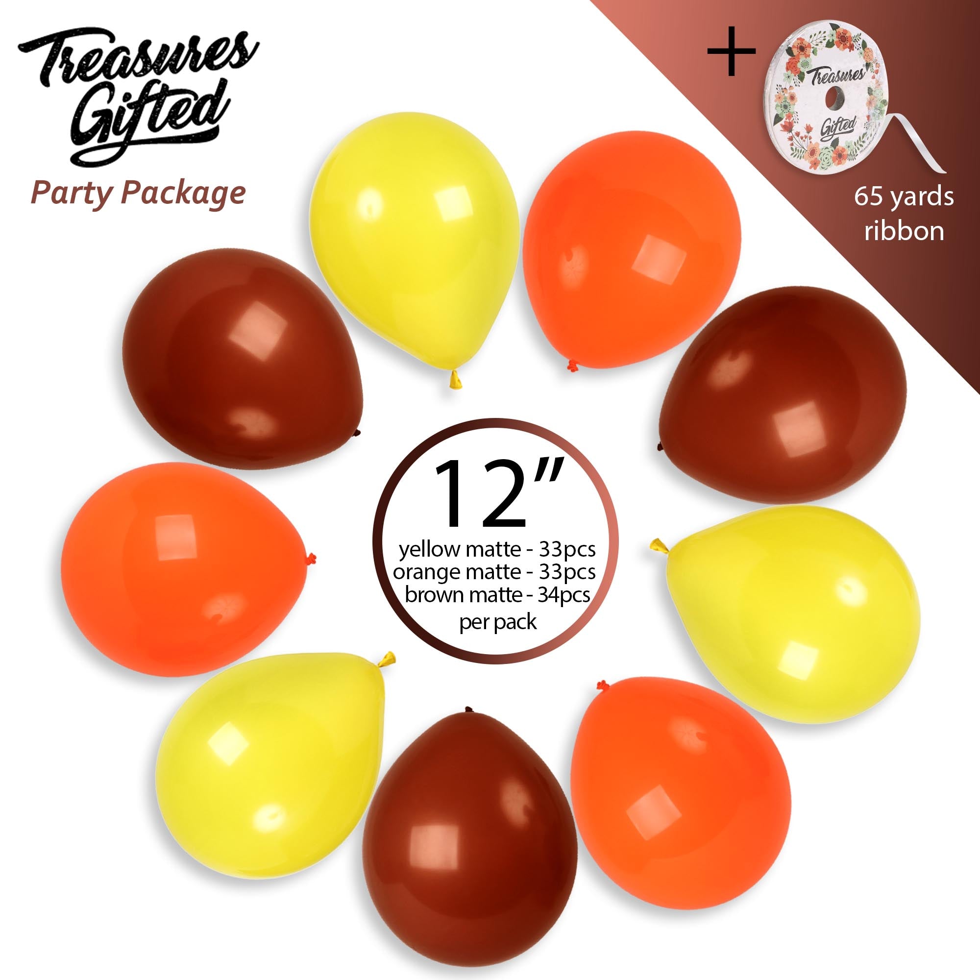 Fall Balloons Orange, Yellow, and Brown 72 Pack - 12 Inch Latex Balloons
