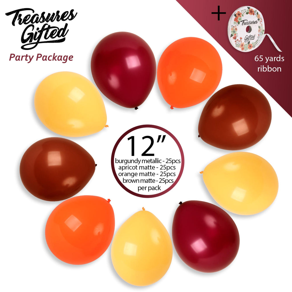 Fall Balloons Orange, Yellow, Burgundy, and Brown 100 Pack - 12 Inch Latex Balloons