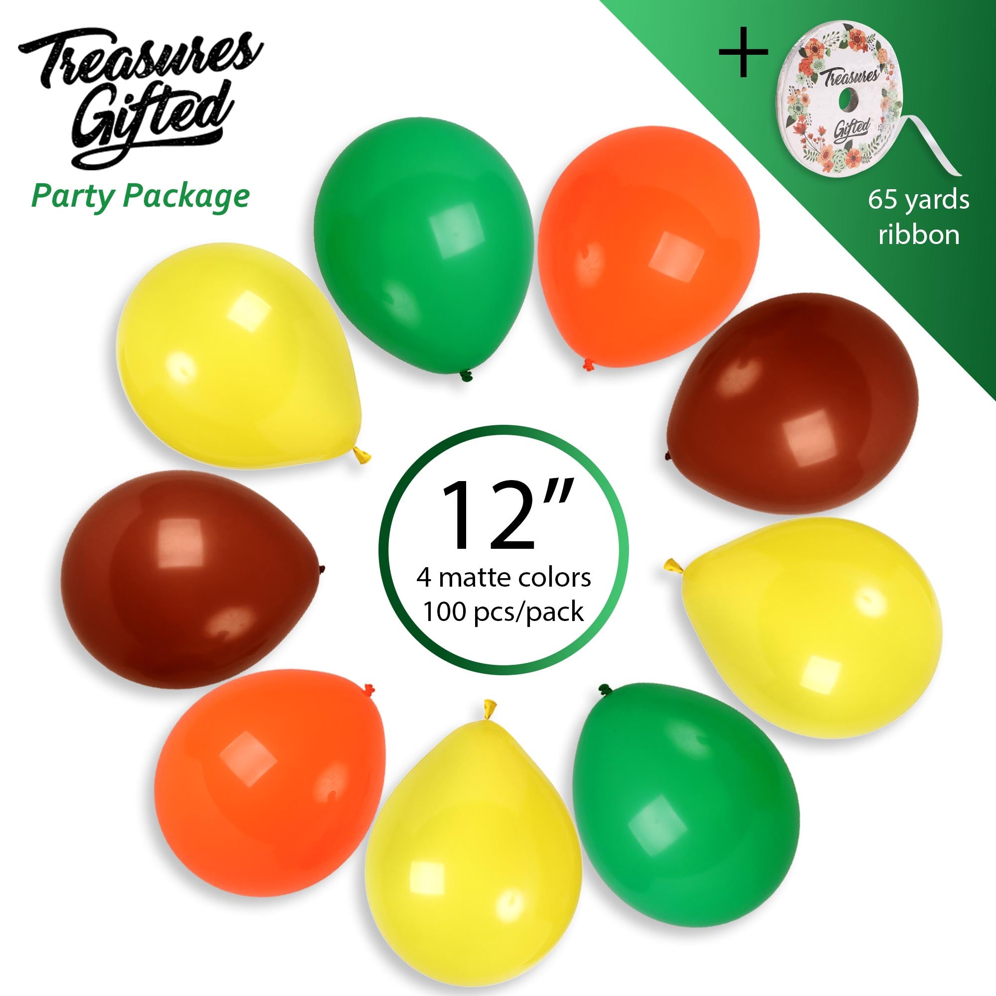 Fall Balloons Orange, Yellow, Green, and Brown 100 Pack - 12 Inch Latex Balloons